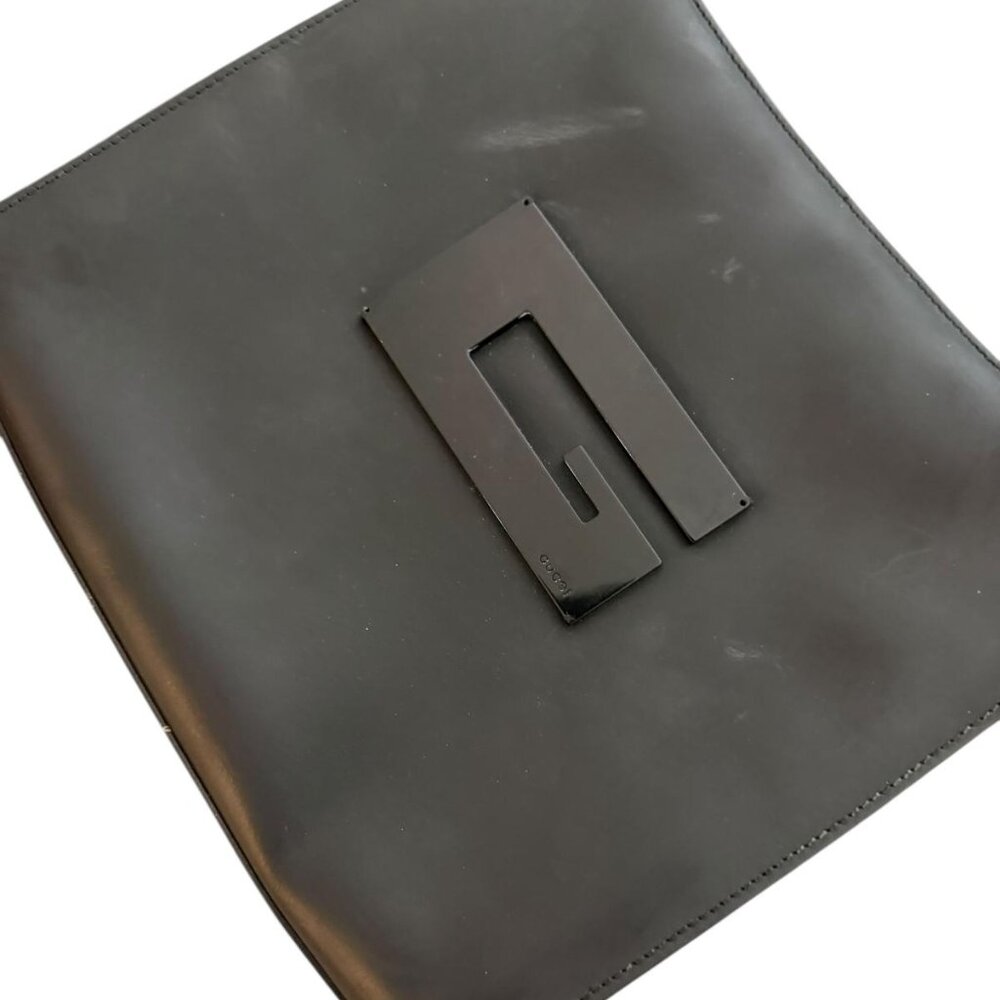 Gucci Square G Open Tote Black Leather Clutch Bag
